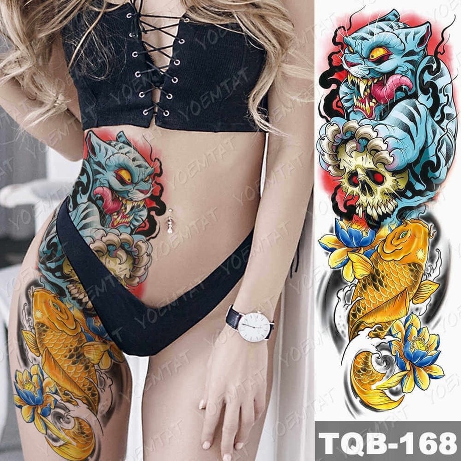 Hình Xăm Dán Tạm Thời Geisha Phong Cách Nhật Bản Chống Thấm Nước Cho Cánh Tay/ Chân/ Eo/ Cơ Thể Cho Nam Và Nữ