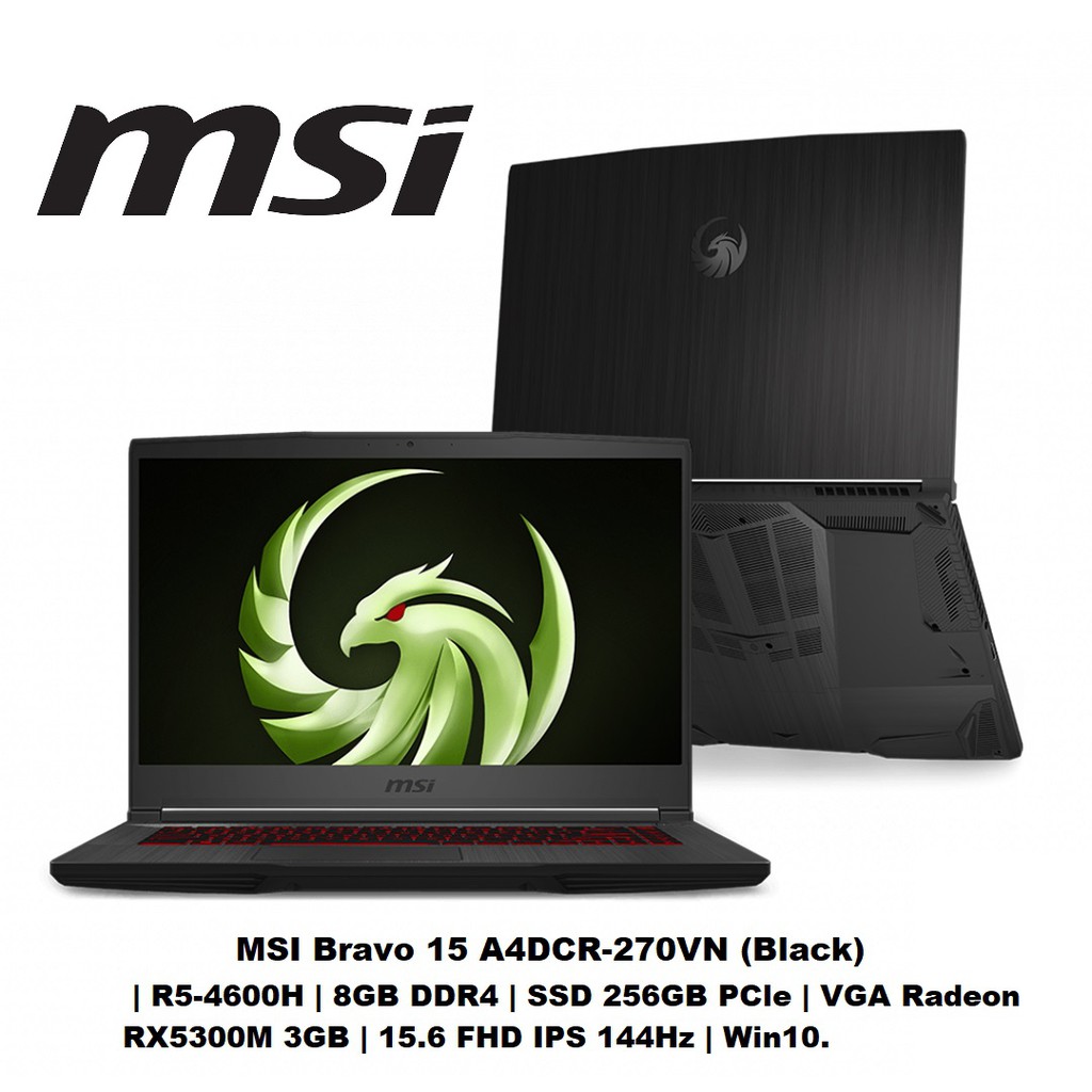 Laptop MSI Bravo 15 A4DCR-270VN (Black) | R5-4600H | 8GB DDR4 | SSD 256GB PCle | VGA Radeon RX5300M 3GB