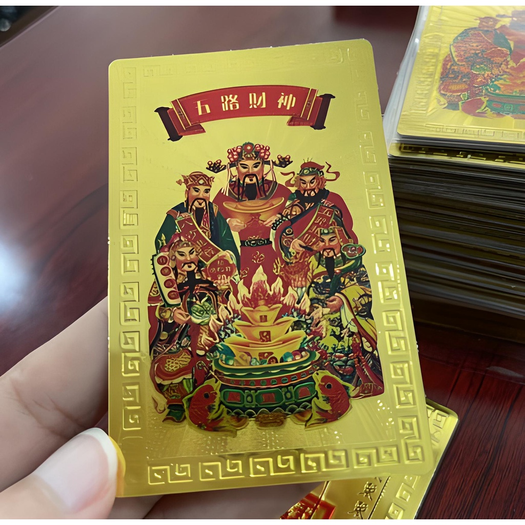 Linh Phù Ngũ Lộ Thần Tài bằng Kim Loại kèm miếng dán thần tài