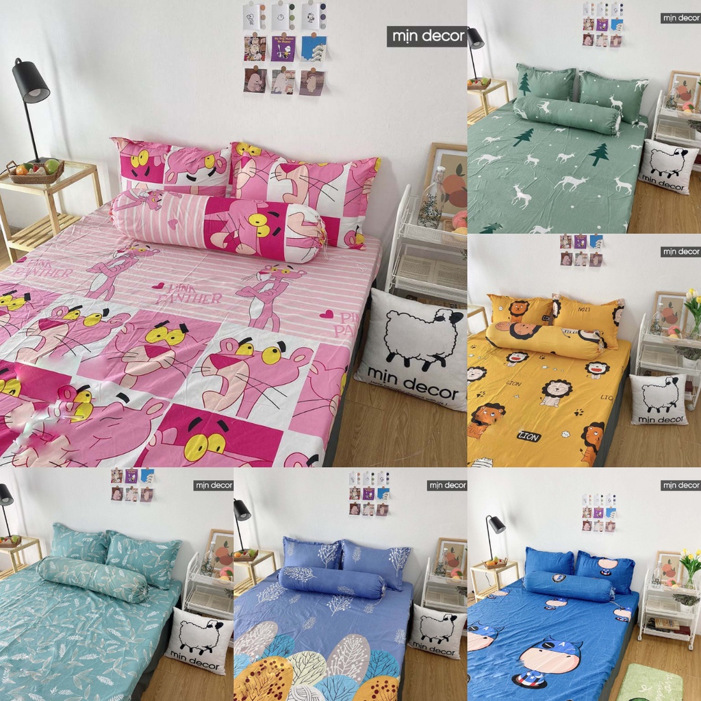 Bộ ga giường cotton 3D, bộ drap giường dễ thương bo chun miễn phí