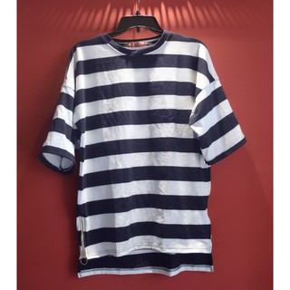 Áo thun Oversize Zip eo sọc ngang