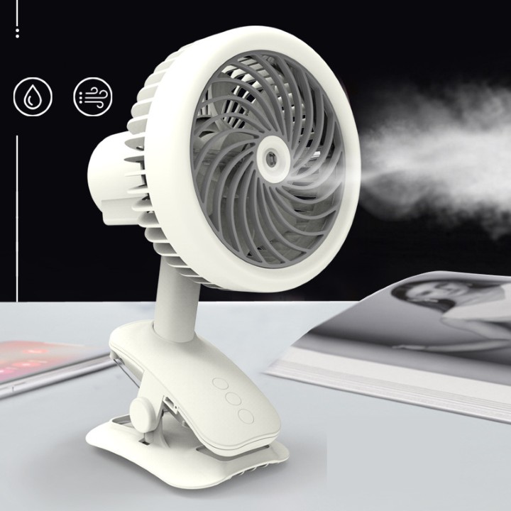 Quạt tích điện phun sương mini ⚜️ BẢO HÀNH 12 THÁNG ⚜️ Kèm Cáp Sạc & Chân Đế Kẹp Bàn