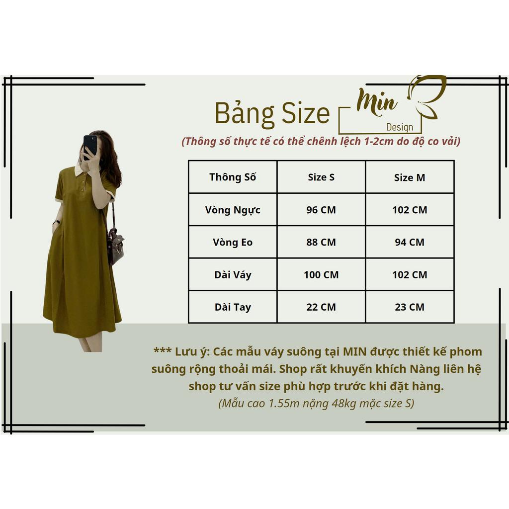 Đầm polo nữ thun cotton, phom váy suông rộng, thiết kế cúp sườn tôn eo M42 - Min Design