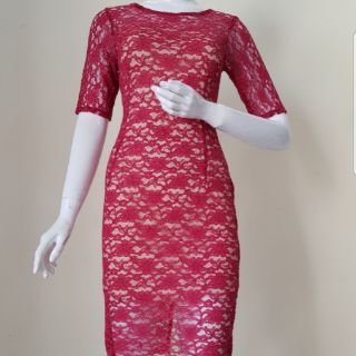 ZERASY - Đầm body tay lỡ màu đỏ đô