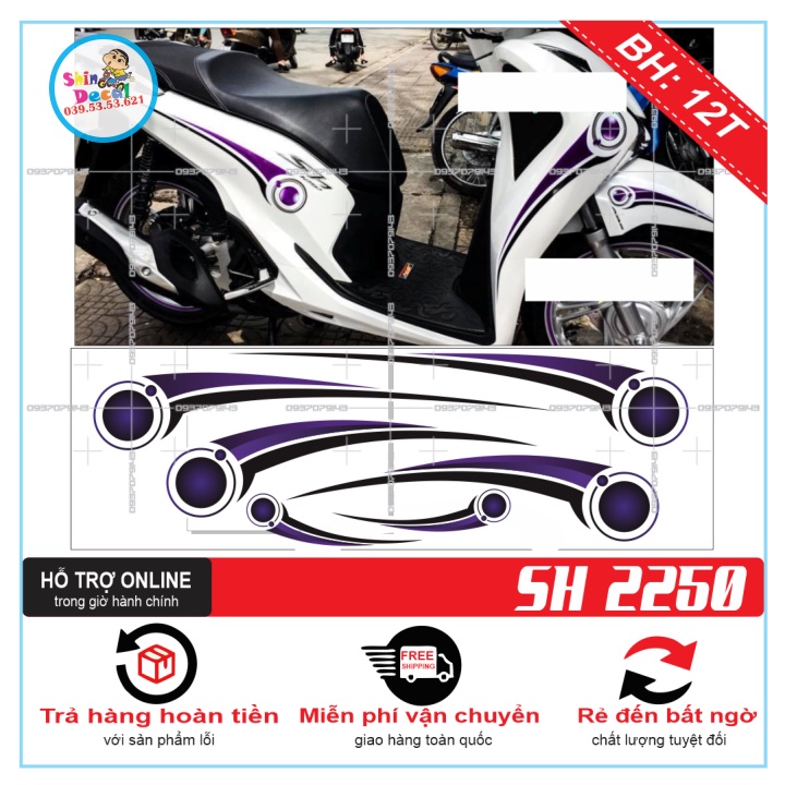 TEM XE SH 2019 TRẮNG TÍM -- SHIN DECAL 2