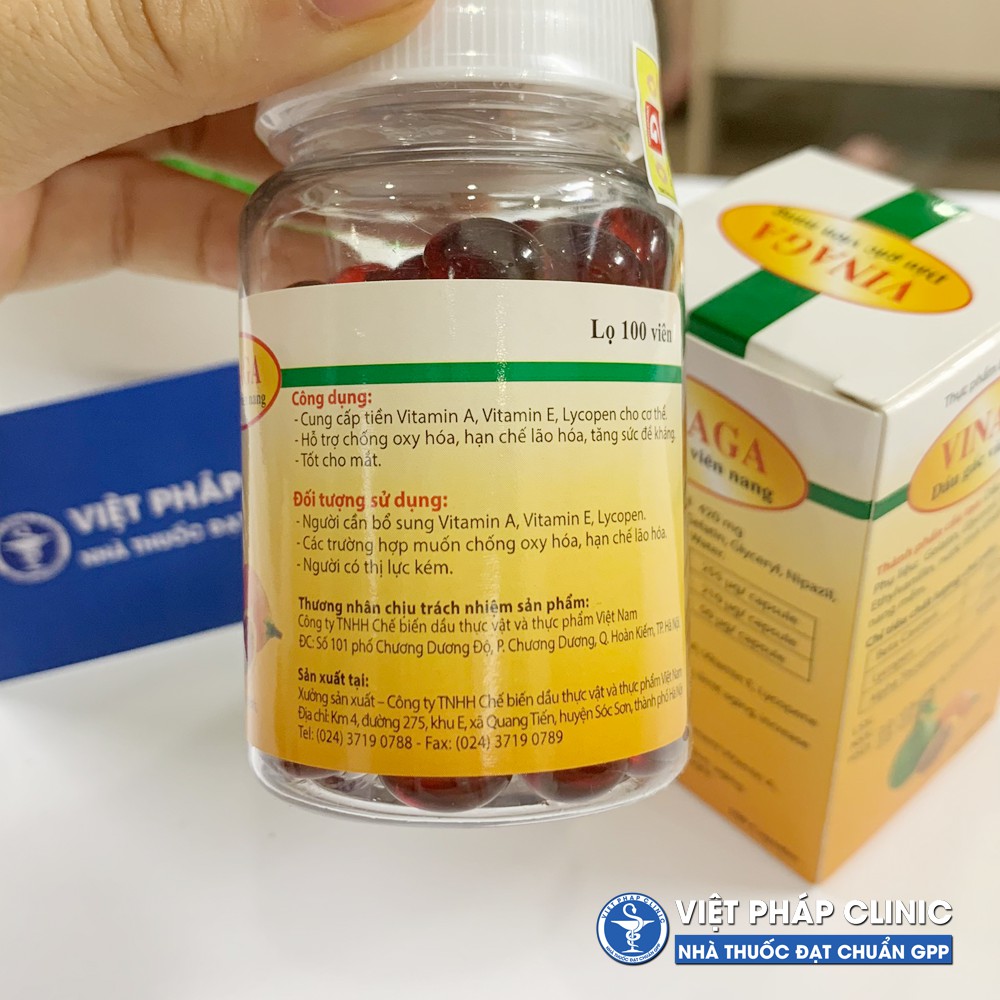 Dầu gấc Vinaga 100 viên uống sáng mắt, đẹp da | Thế Giới Skin Care