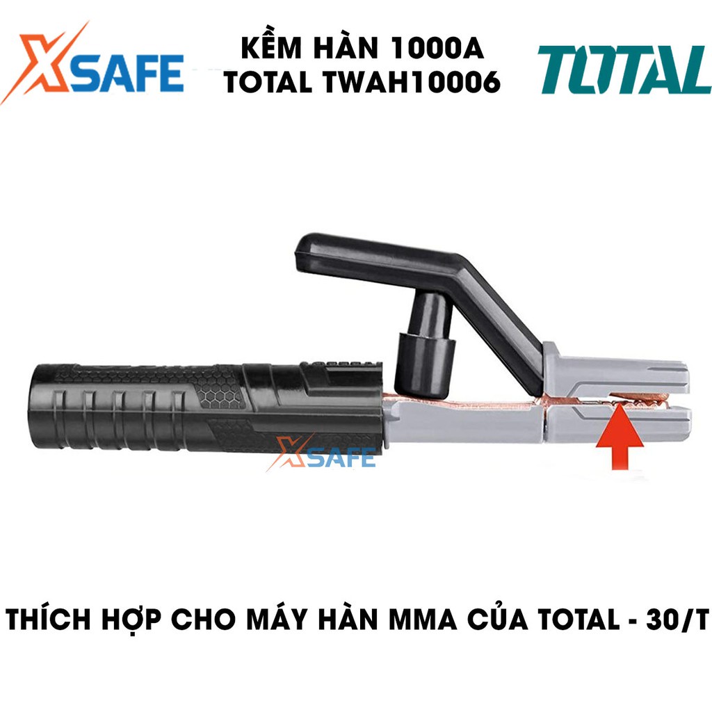 Kềm hàn 1000A TOTAL TWAH10006 kiểu dáng mới Kìm hàn dòng điện định mức 1000A, phù hợp sử dụng cho máy hàn MMA của TOTAL