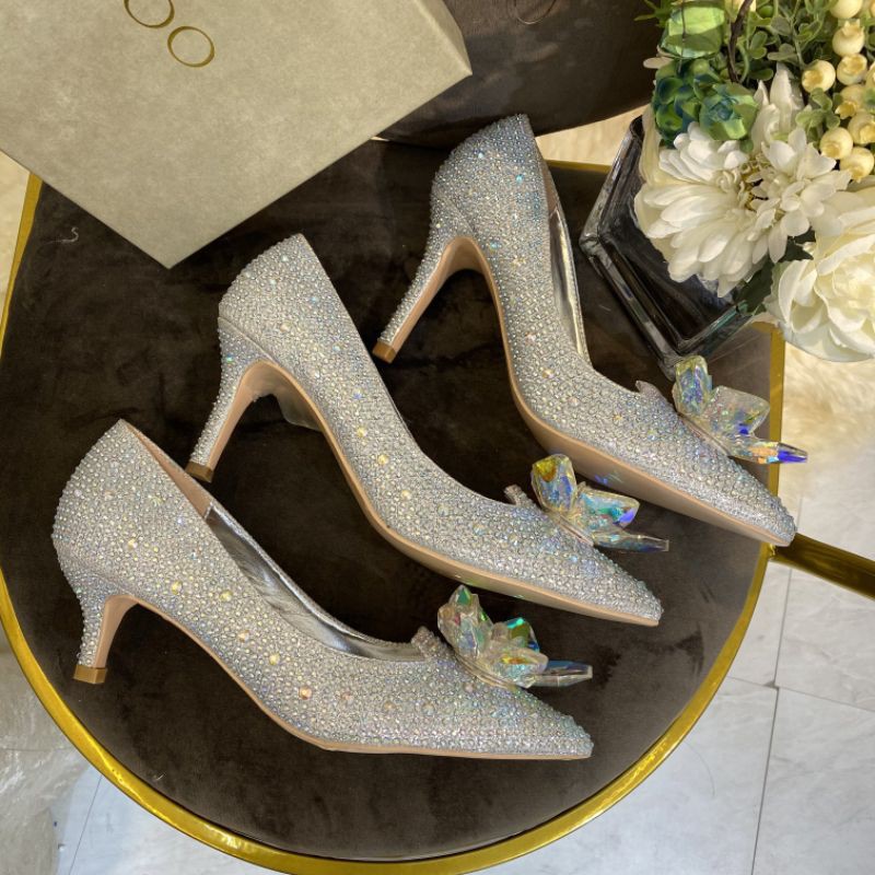 giày cao gót nữ.mũi nhọn đính đá pha lê gót 5/7/9cm Jimmy Choo