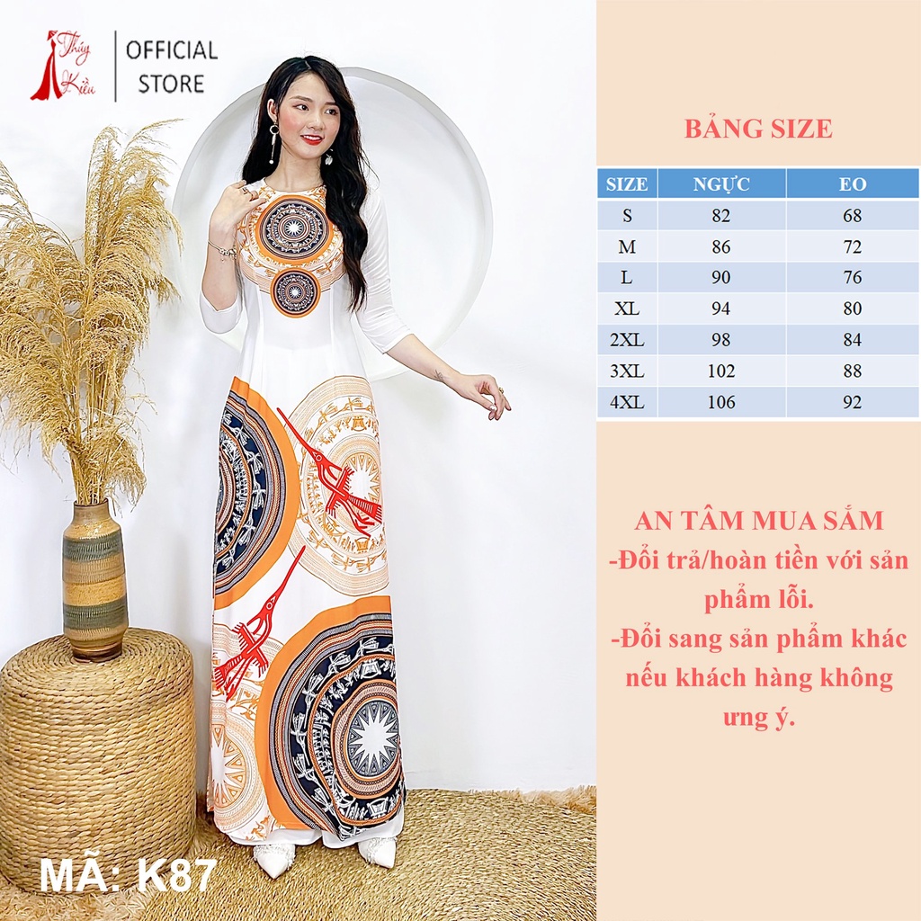 Áo dài nữ truyền thống thiết kế may sẵn tết cách tân áo dài Việt Nam trống đồng K87 Thúy Kiều mềm mại co giãn áo dài giá