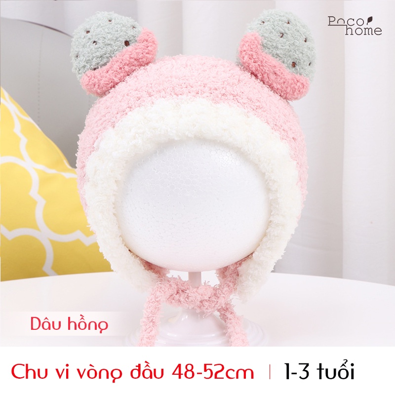 Mũ lông cừu HOA QUẢ dày dặn thiết kế đễ thương, mềm êm cho bé từ 1-3 tuổi, có che tai giữ ấm phong cách Hàn Quốc HOT