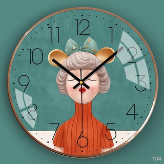 2021❒Đồng hồ bắc âu nhà cá tính thời trang đồng hồ treo tường ánh sáng sang trọng sáng tạo mạng màu đỏ phim hoạt hình cô