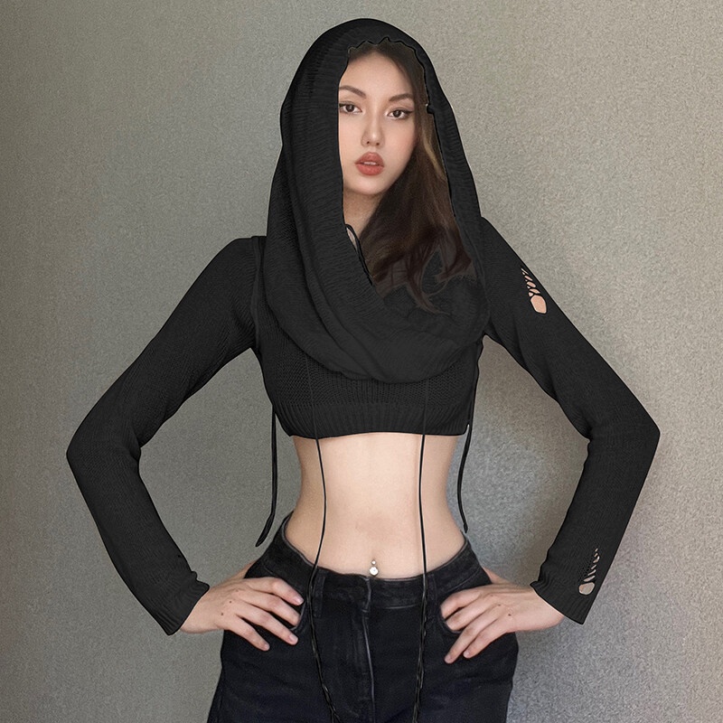 Klalien Áo Hoodie Dệt Kim Tay Dài Dáng Ôm Phong Cách Đường Phố Cá Tính Thời Trang Giản Dị Dành Cho Nữ