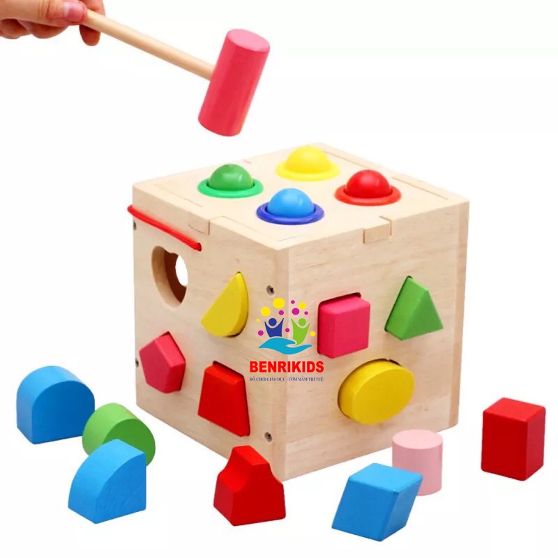 [Tặng Kèm Tranh Cát] Bộ Đồ Chơi Hộp Đập Bóng Thả Hình Gỗ - Đồ Chơi Gỗ Cho Bé Phát Triển Tư Duy, Trí Tuệ