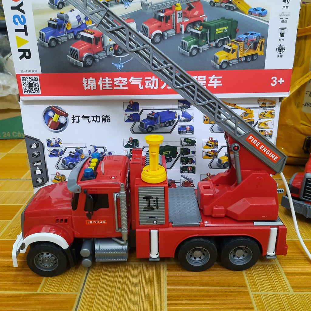 Mô hình xe ô tô cứu hỏa đồ chơi trẻ em Toystar bằng nhựa có âm thanh và đèn kèm 3 thùng rác
