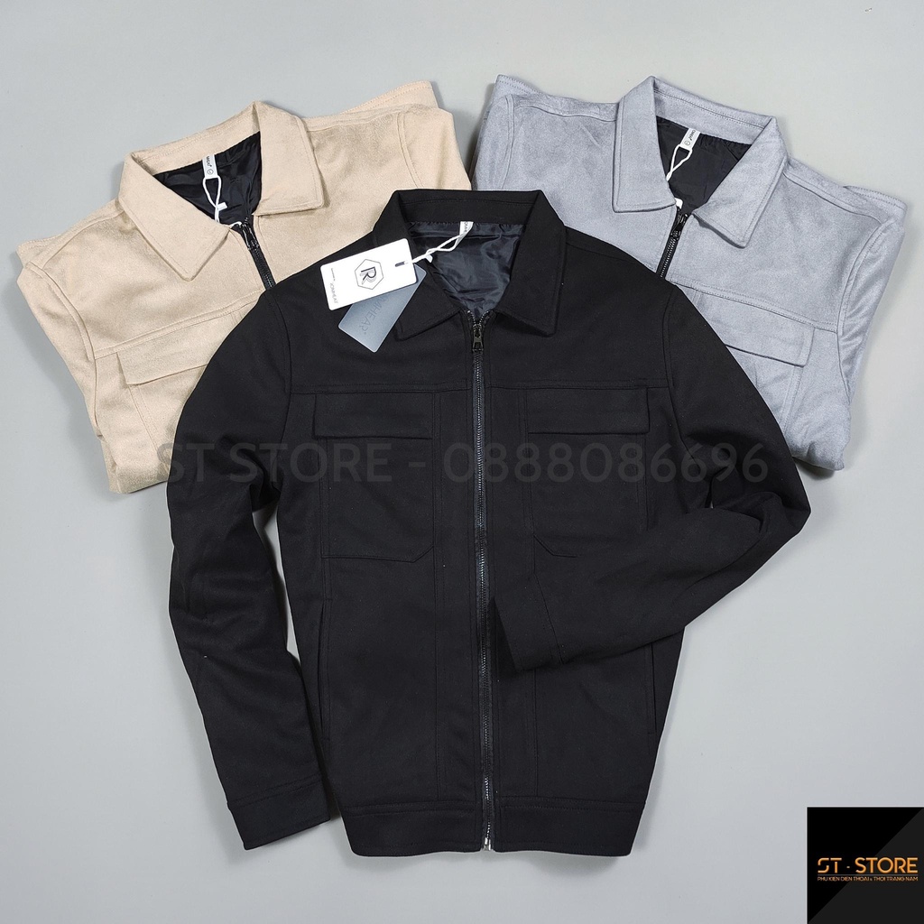 Áo khoác nam da lộn, Áo khoác nam đẹp mẫu khóa kéo trẻ trung mùa thu đông ST STORE