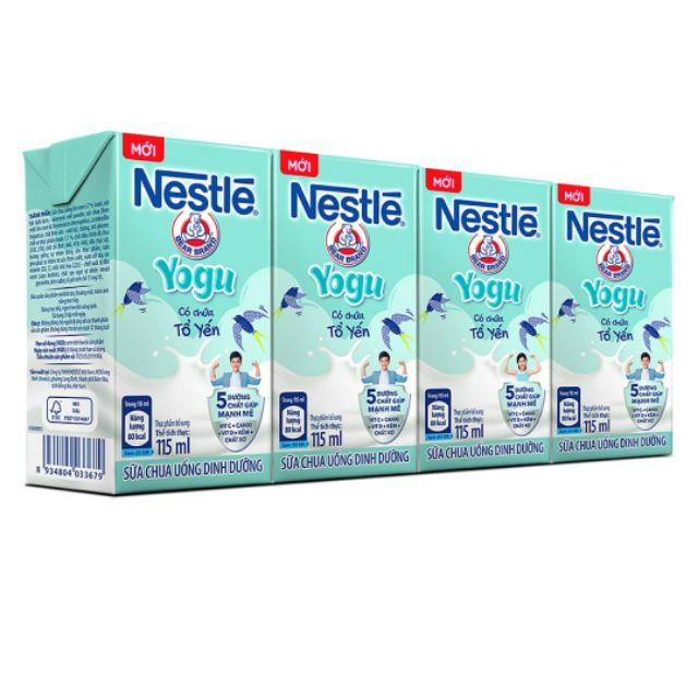 Lốc 4 hộp sữa chua uống tổ yến Nestlé Yogu 115ml