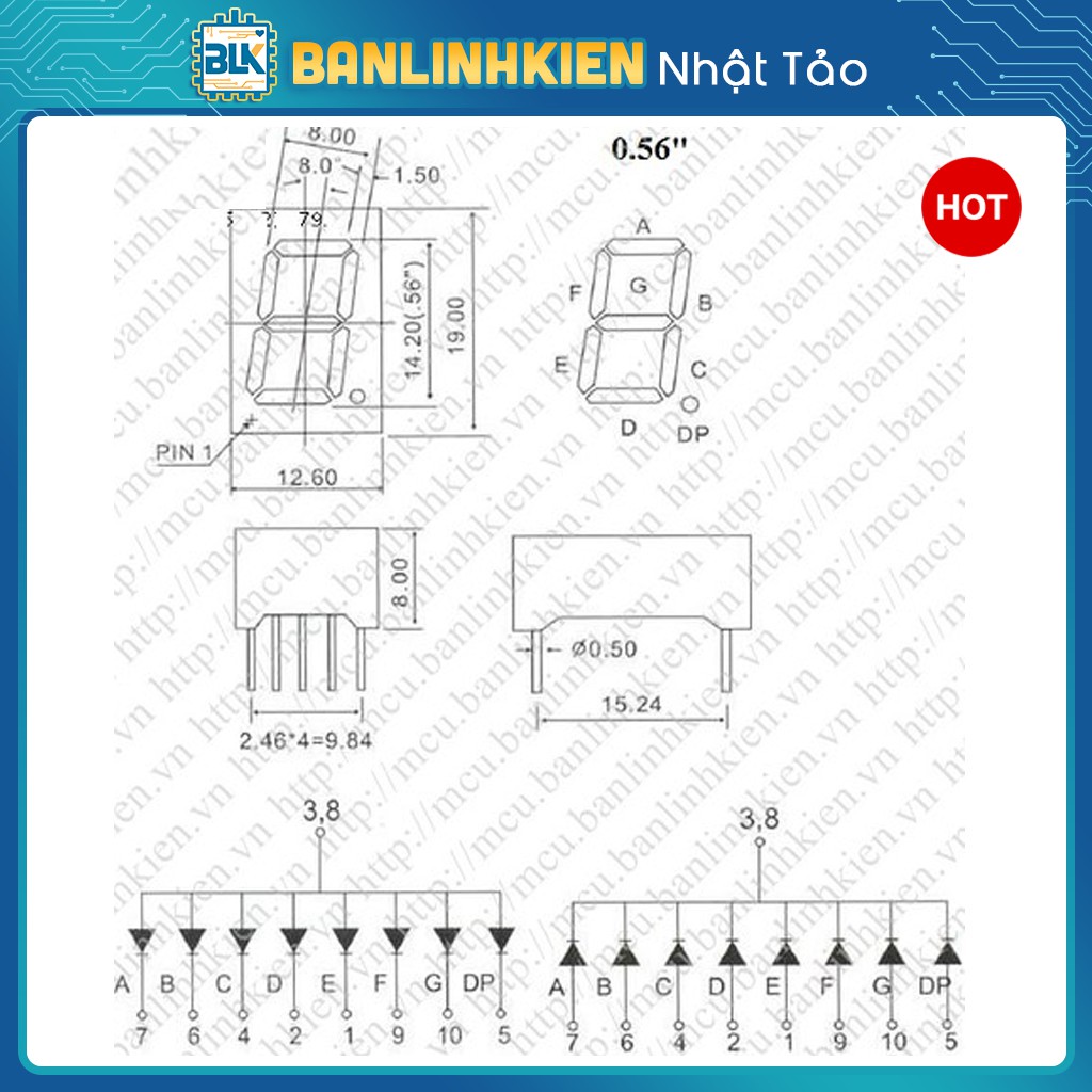 Led 7 0.56 1 Số Anot (Sáng Đỏ) Dương Chung | BigBuy360 - bigbuy360.vn