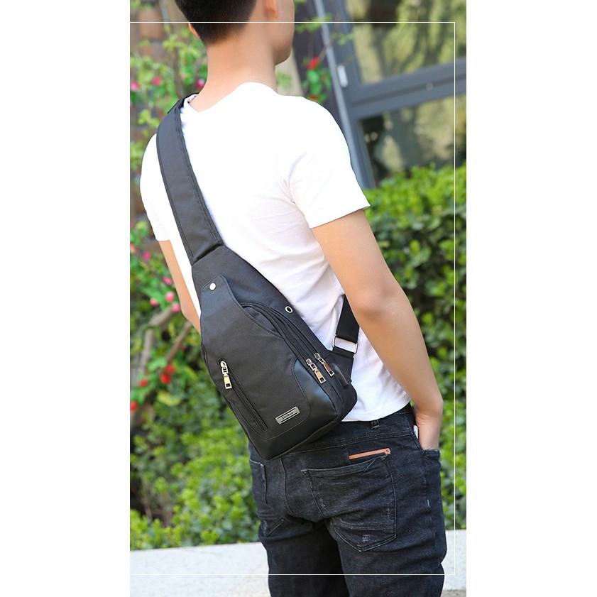 Túi đeo chéo nữ, nam tích hợp cổng kết nối USB, chất liệu vải canvas dày cao cấp, đi chơi đi học siêu chất T513 | BigBuy360 - bigbuy360.vn