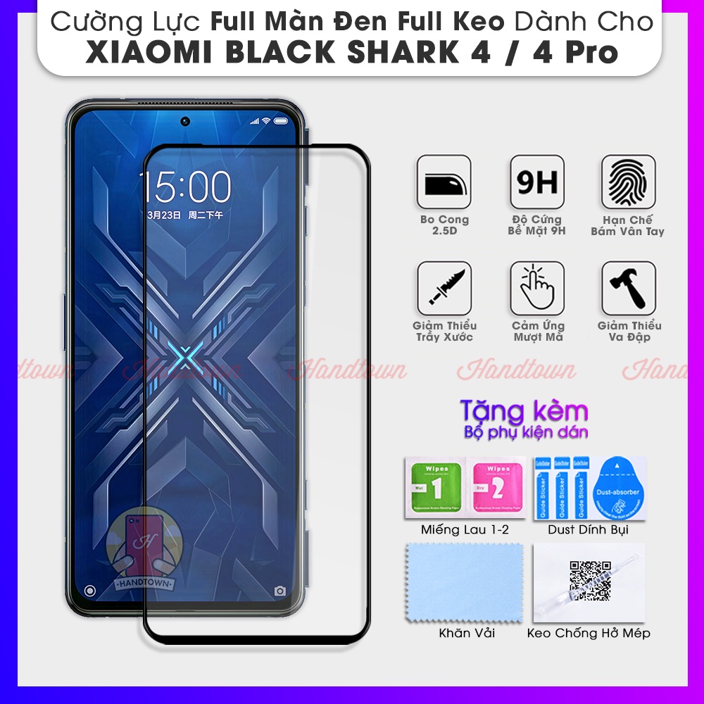 Kính Cường Lực Xiaomi Black Shark 4 4 Pro 3 3 Pro 2 2 Pro 3S Helo 5 6 7 Pro Full Màn Đen Full Keo Bảo Vệ Màn khỏi Va Đập