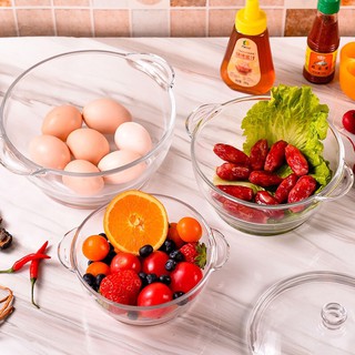 Tô nồi thủy tinh trong suốt có quai cằm và nắp 3 size