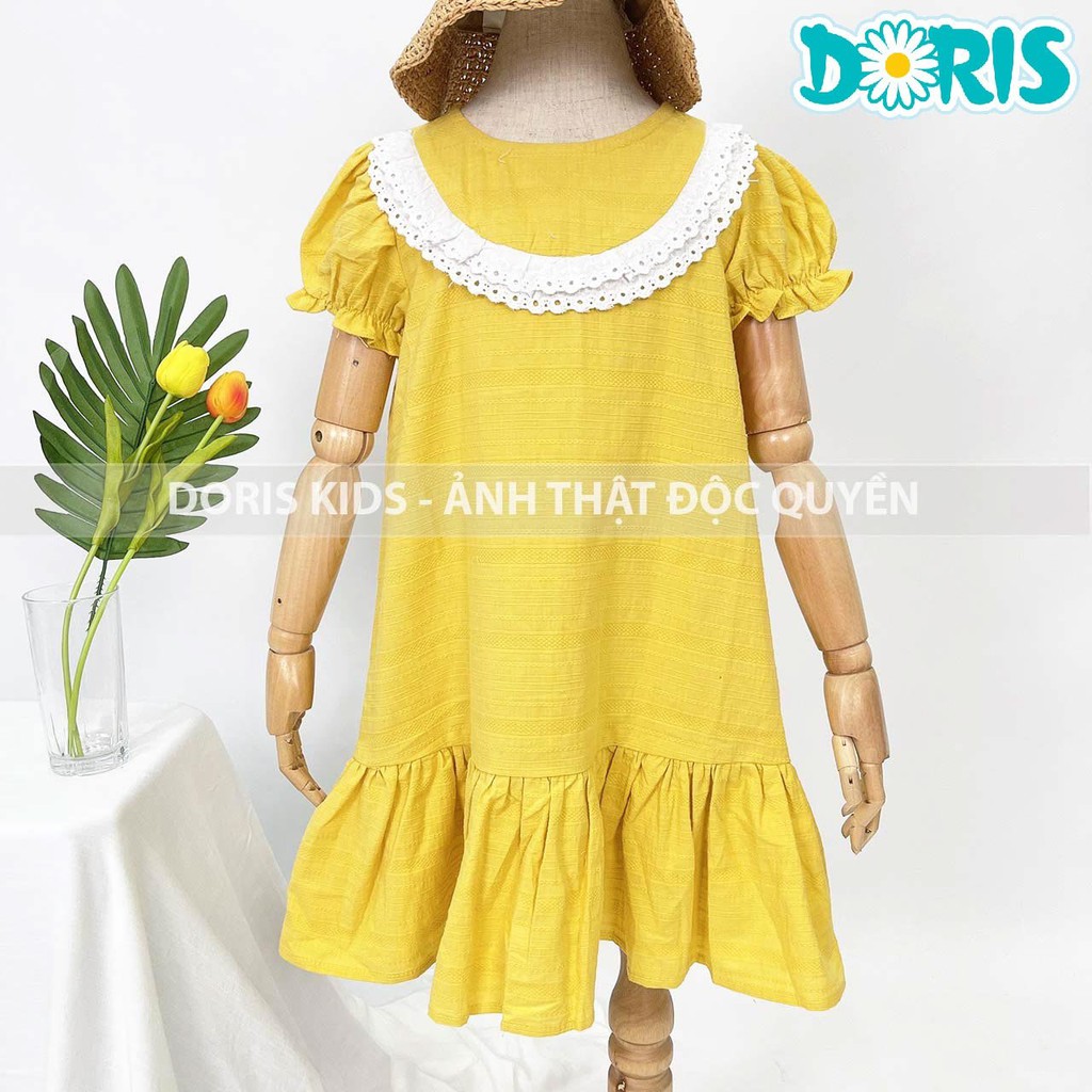 Đầm Bé Gái Vải Đũi Phối Ren Xinh Xắn Doris Kids.