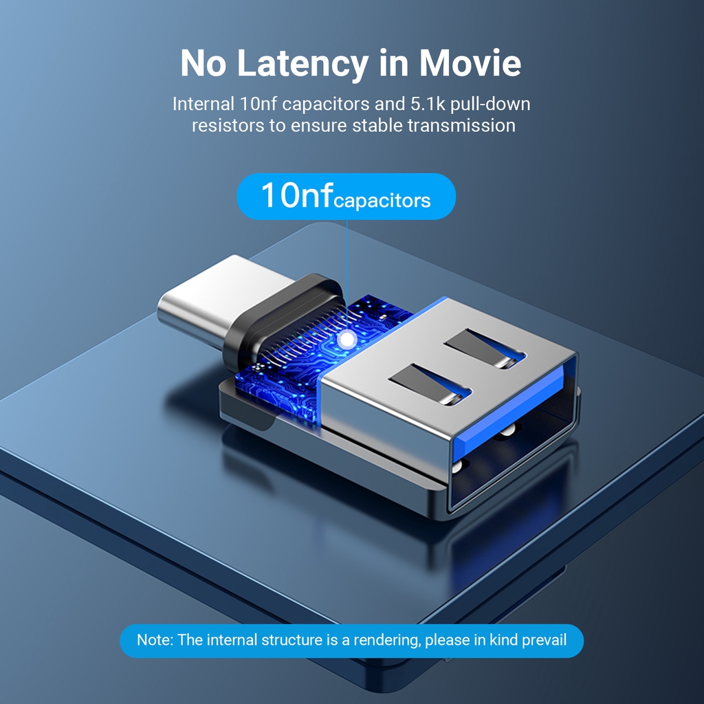 Đầu chuyển đổi Vention Type C sang USB 3.0 OTG 5Gbps 3A mạ niken có thể làm móc khóa dễ mang theo cho Laptop/điện thoại