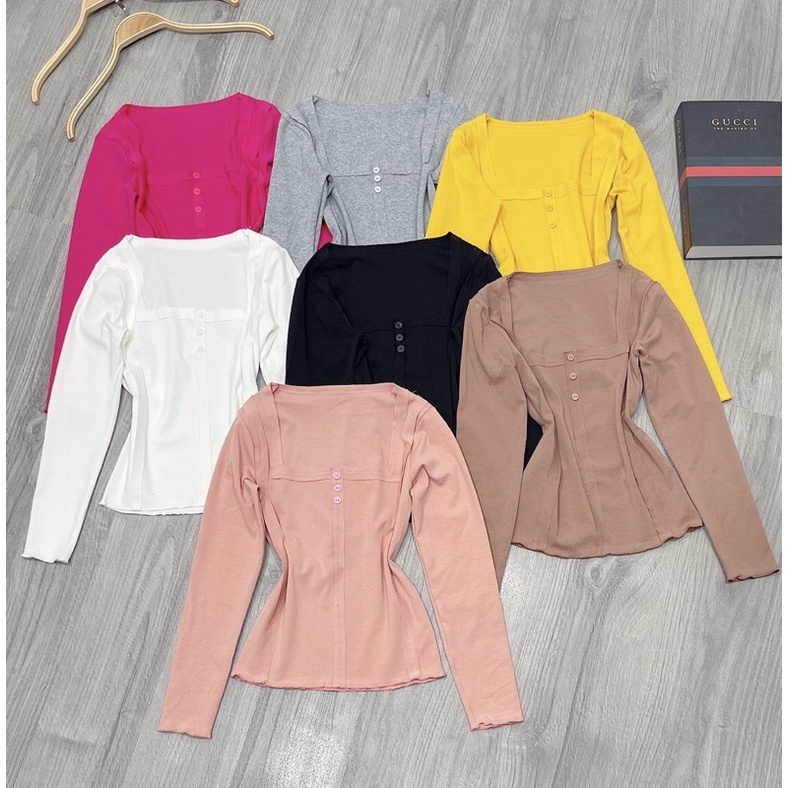 [Mã 11FASHIONSALE1 giảm 10K đơn 50K] Áo thun body cổ vuông tay dài cuốn biên | BigBuy360 - bigbuy360.vn