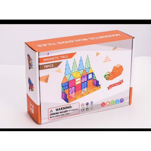 [Duy nhất tại Việt Nam] Đồ chơi xếp hình nam châm trong suốt Magna tiles 78 chi tiết cho bé