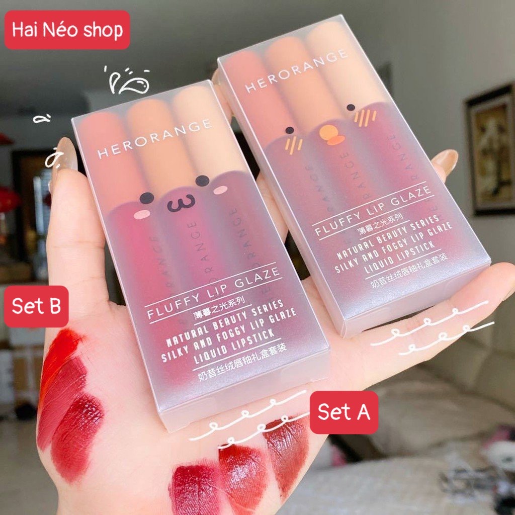 Set 3 Cây Son Kem Lì Herorange Fluffy Lip Glaze (Nội địa Trung)