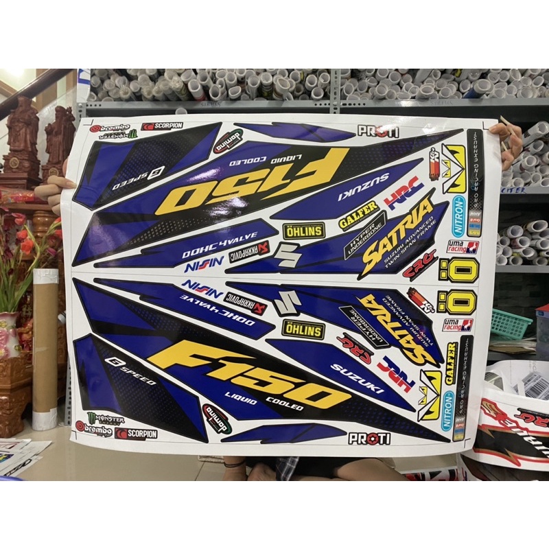 ( Quí khách vui lòng mang ra tiệm cho thợ dán ) Tem satria fi xanh đen [Bi Decal]