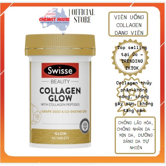 [Hàng Chuẩn ÚC] Swisse Beauty Collagen Glow - Viên uống đẹp da trẻ hóa collagen thủy phân 60/120 viên