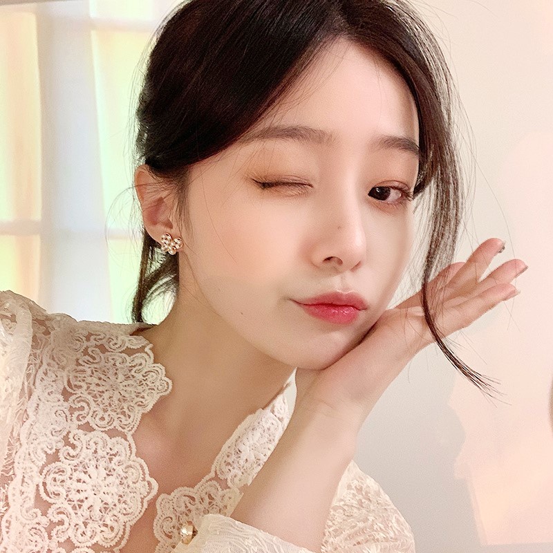 Khuyên tai kẹp không xỏ lỗ MANYUE kiểu cánh bướm màu kẹo đính ngọc trai thời trang cho nữ