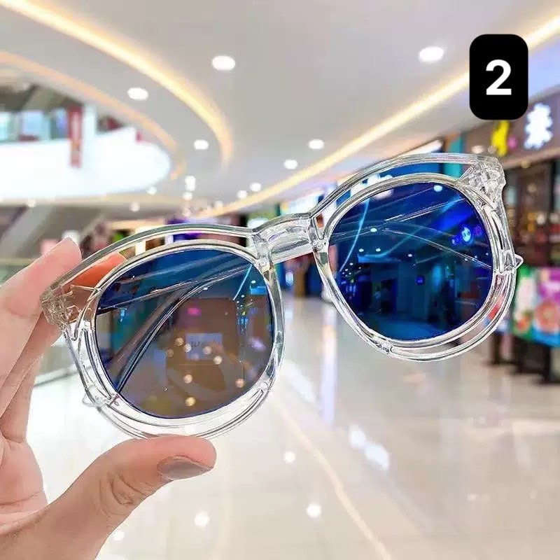 Kính mắt bé mắt tròn tráng gương gọng nhựa chống tia UV cho bé