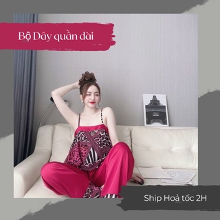 đồ bộ ngủ mặc nhà 2 dây, Bộ ngủ hai dây SEXY quần dài chất lụa đẹp