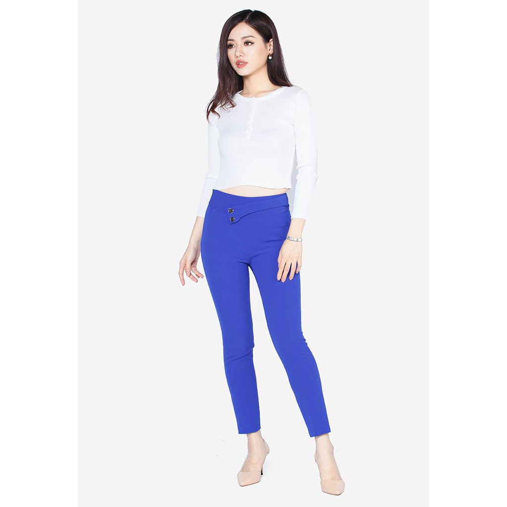 Quần ống côn gai coban cạp bong 2 khuy đồng trang trí The One Fashion QL161COB5
