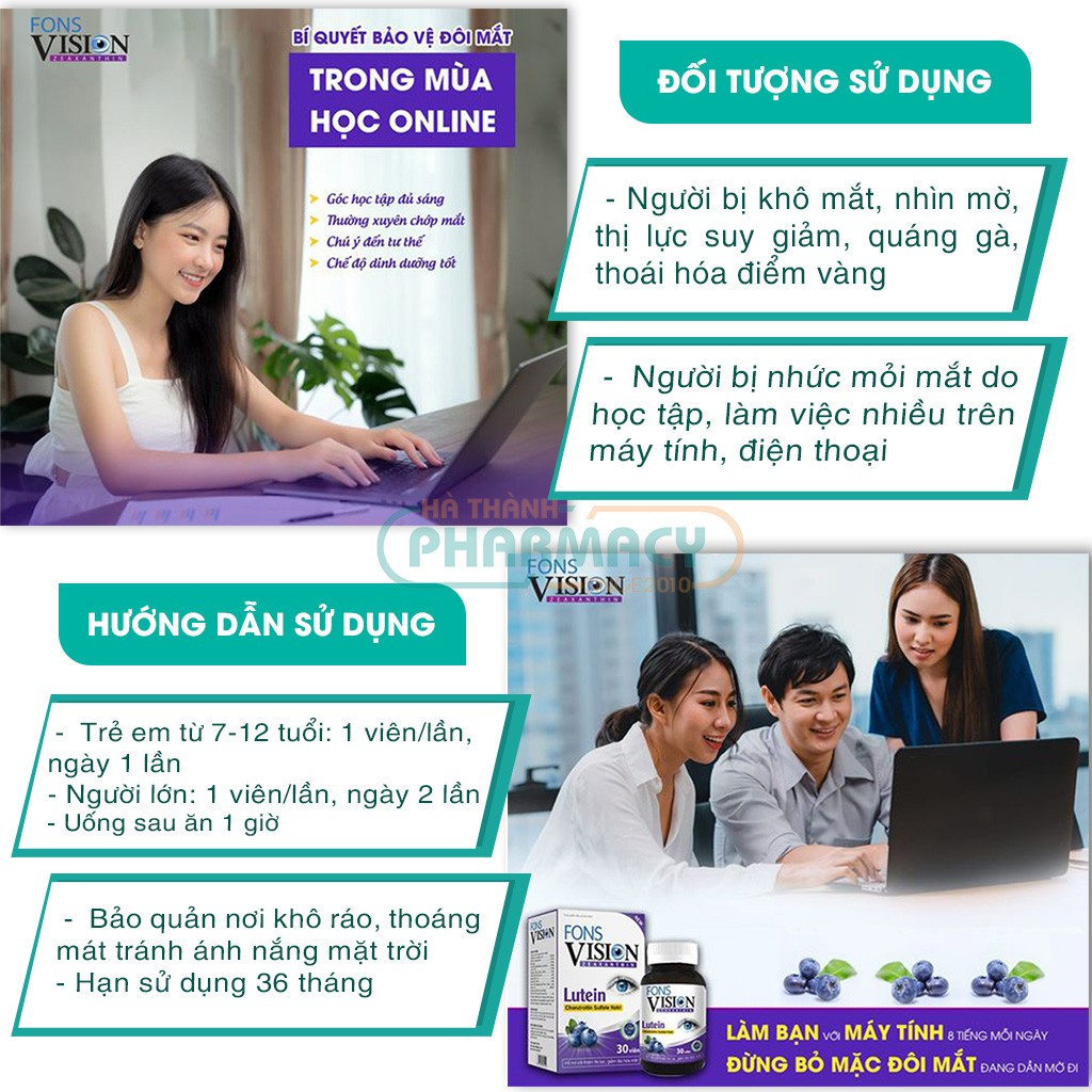 Thuốc bổ mắt Viên uống bổ mắt Fons Vision Chăm sóc sức khỏe mắt cho mắt sáng hết khô nhức mỏi mắt cho bé Hộp 30 viên