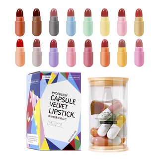 Set 16 son môi Derol lâu trôi thiết kế hình viên thuốc Mini dễ thương