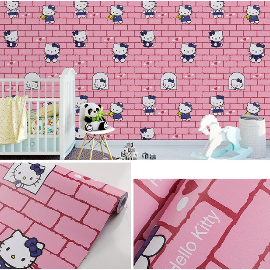 1 mét decal giấy dán tường TƯỜNG GẠCH MÈO HỒNG khổ 45cm keo sẵn
