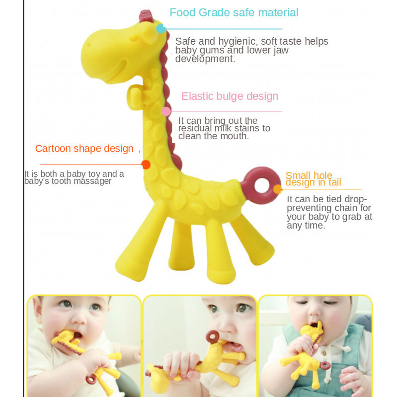 Đồ chơi gặm nướu hình hươu cao cổ bằng silicone dễ thương an toàn không độc hại cho bé