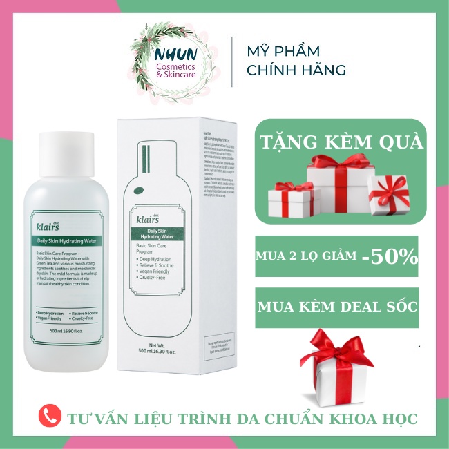 Nước Hoa Hồng Dưỡng Ẩm Klairs Daily Skin Hydrating Water 500ml [Hộp Trắng] - NS