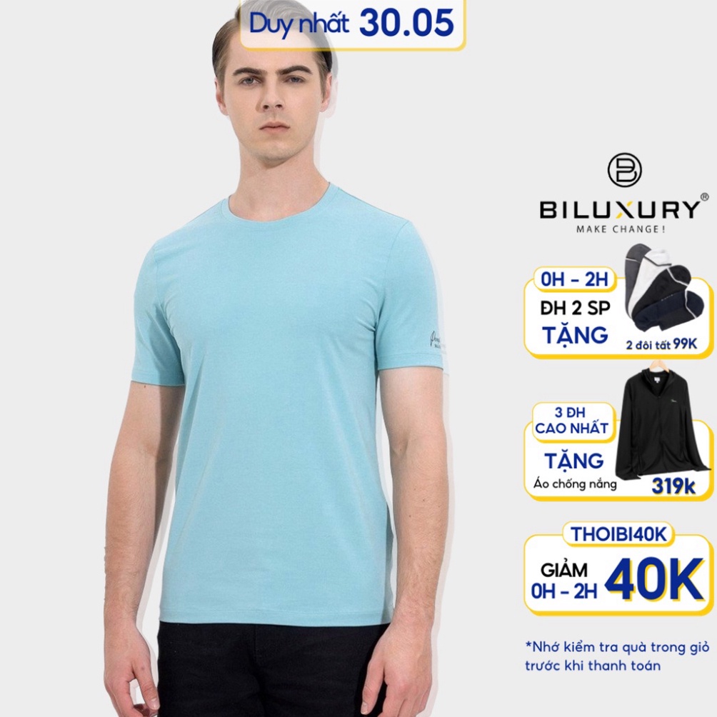 (Hàng Sỉ) Áo phông nam thun cotton Biman by Biluxury co giãn 4 chiều basic trẻ trung màu xanh ngọc (ảnh thật)
