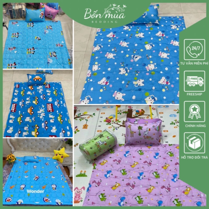 Bộ Chăn Gối Trẻ Em Cotton 100% Chăn Hè Trần Bông 110x140cm, Gối 33x48cm kèm ruột bông siêu mềm