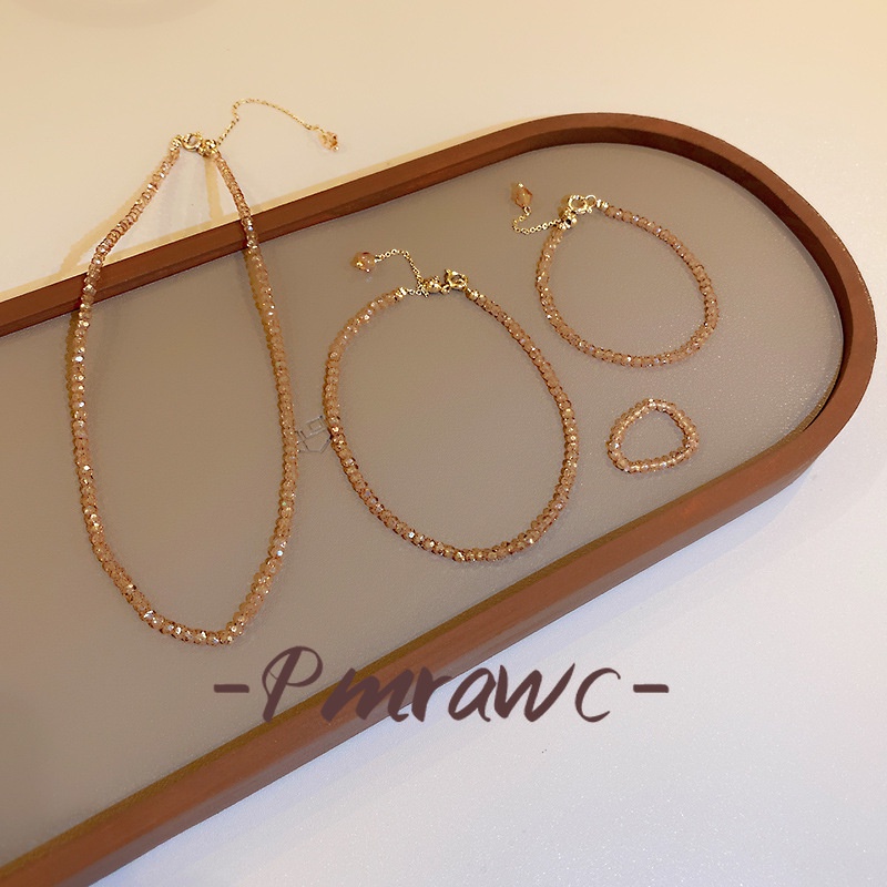 Pmrawc | Nhẫn Pha Lê Champagne Siêu Sáng Bóng Đơn Giản Thời Trang FR11