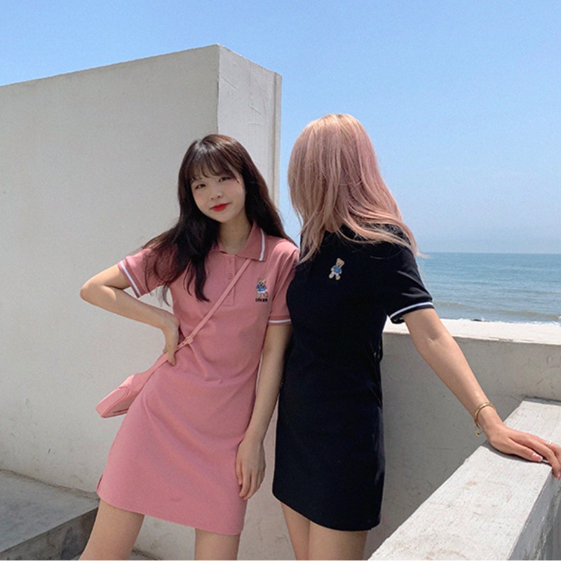 Đầm thun cổ polo phong cách Hàn Quốc thời trang hè cho nữ