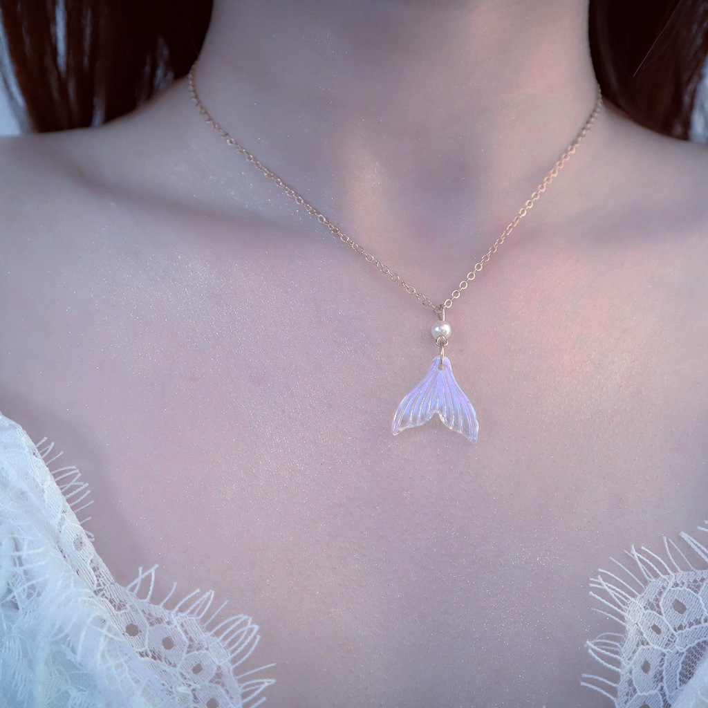【JIHE】Vòng cổ Choker Mặt Hình Đuôi Cá Đính Ngọc Trai Phong Cách Nhật Hàn Thời Trang