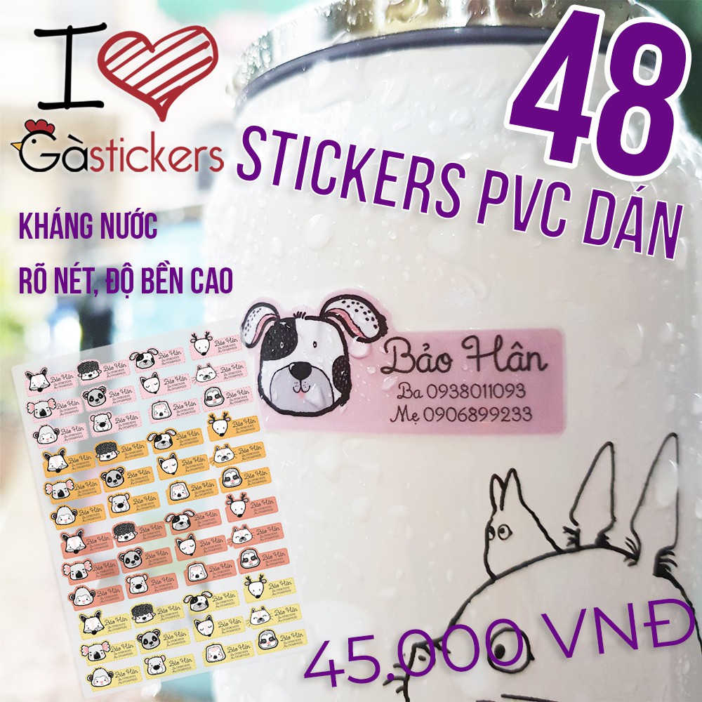 Sticker dán in tên trẻ em GaStickers DK bộ 48 miếng nhiều kích thước