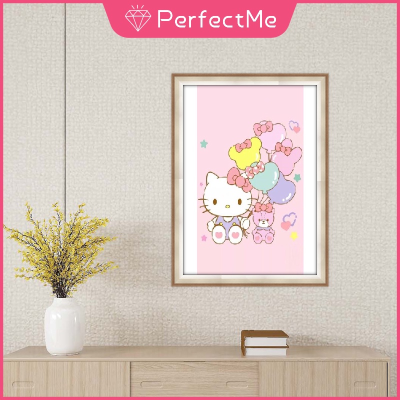 Tranh Đính Đá 5D Tự Làm Hình Hello Kitty Hoạt Hình Trang Trí Nhà Cửa 30X40Cm