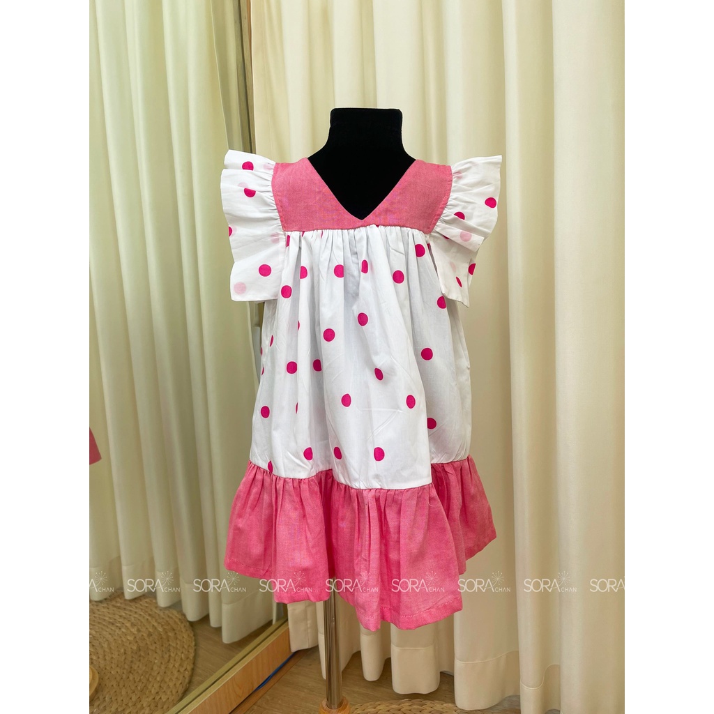 Đầm Cổ V BabyDoll Nút Bọc Cho Bé Gái 9kg-46kg SoraChan - M148,M149,M150,M151