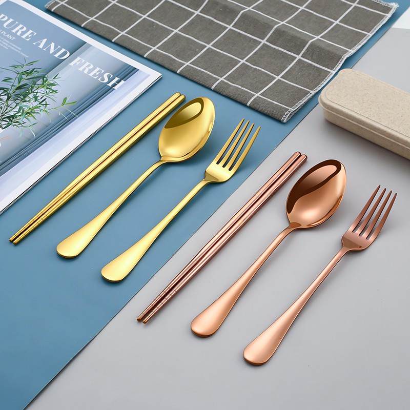 Set đôi đũa muỗng nĩa KATELV 3 trong 1 thép không gỉ tiện lợi