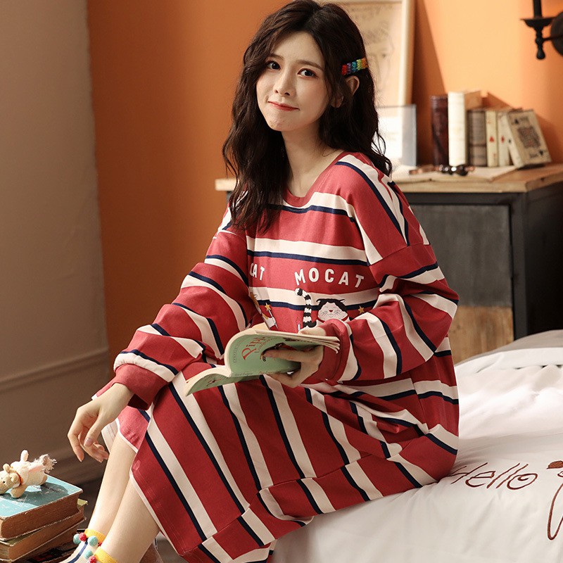 Váy Ngủ Dài Tay Mùa Thu Đông Chất Cotton Mềm Mịn, Mặc Xinh Dễ Thương | BigBuy360 - bigbuy360.vn